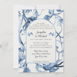  Bloemen Wit en Blauw Chinoiserie Bruiloft Kaart