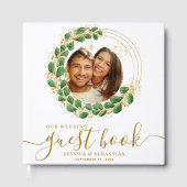 Bloemen Wit en Goud Custom Photo Wedding Gastenboek (Voorkant)