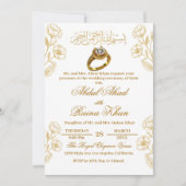 Bloemen Wit en Goud islamitisch Verloving Kaart (Voorkant)