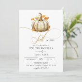 Bloemen wit en goud | Pumpkin Fall Wedding Kaart (Staand voorkant)