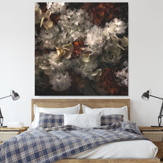 bloemen wit en roest hydrangea botanisch canvas afdruk (Insitu (Slaapkamer))