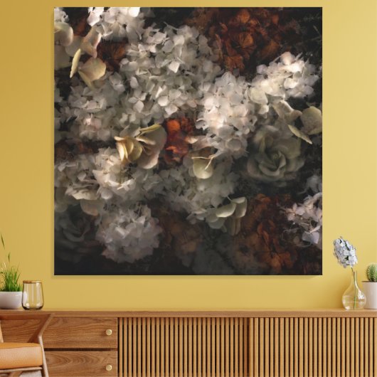 bloemen wit en roest hydrangea botanisch canvas afdruk (Insitu (Woonkamer))