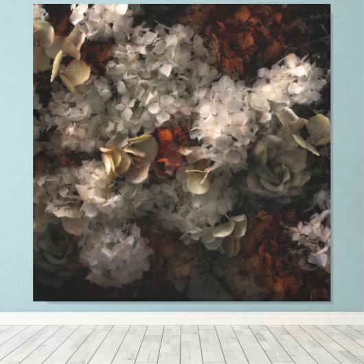  bloemen wit en roest hydrangea botanisch canvas afdruk (Insitu (Houten vloer))