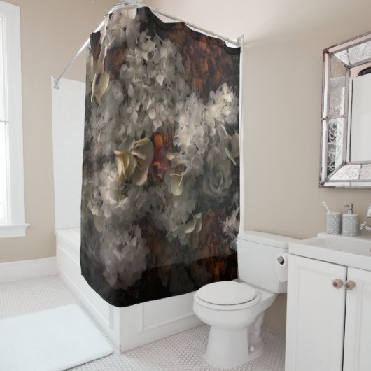 bloemen wit en roest hydrangea botanisch douchegordijn (In situ)