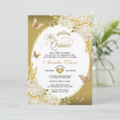 Bloemen Wit Goud Tiara Vlinder Mis Quinceañera Kaart (Staand voorkant)