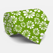 Bloemen - Wit op Avocado Green Stropdas (Opgerold)