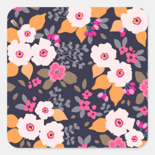 bloemen: wit op blauw vierkante sticker