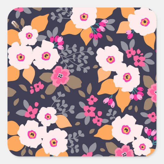  bloemen: wit op blauw vierkante sticker (Voorkant)