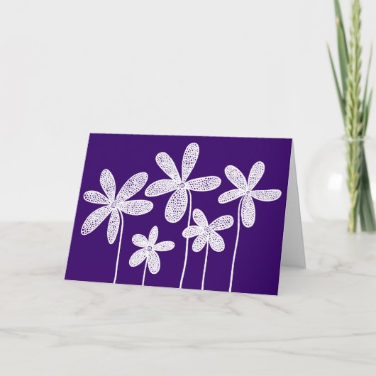 Bloemen - Wit op Deep Paars Kaart (Voorkant)