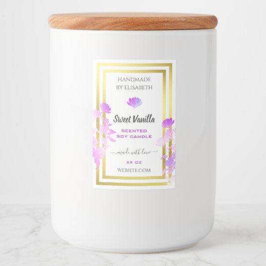 Bloemen Wit Paarse Goud Product Verpakkingsetikett Voedselcontainer Etiket (Voorkant)