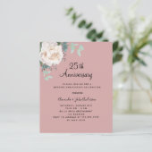 Bloemen wit stoffig roos 25e huwelijksuitnodiging (Staand voorkant)