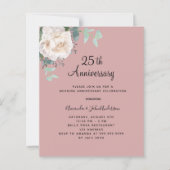 Bloemen wit stoffig roos 25e huwelijksuitnodiging (Voorkant)