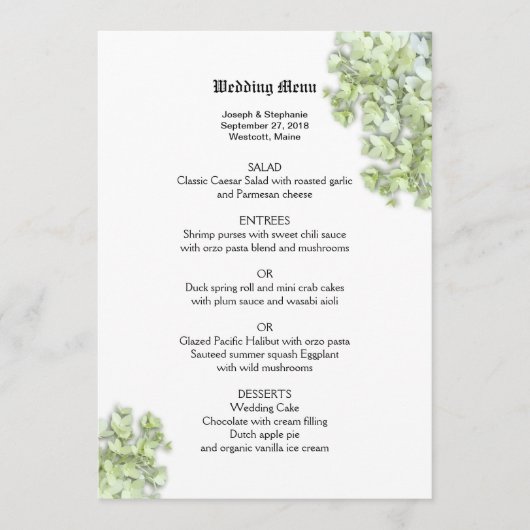 Bloemen Wit Trouwmenu Sjabloon Menu (Voorkant)