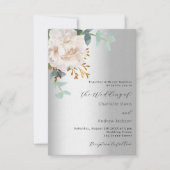 Bloemen wit zilver groen luxe bruiloft kaart (Voorkant)