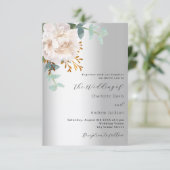 Bloemen wit zilver groen moderne bruiloft kaart (Staand voorkant)
