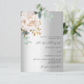 Bloemen wit zilver groen moderne bruiloft kaart (Staand voorkant)