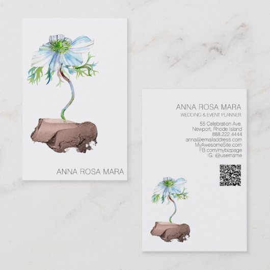 *~* Bloemen Witte Anemoon Roos Goud QR code Visitekaartje (Voorkant / Achterkant)