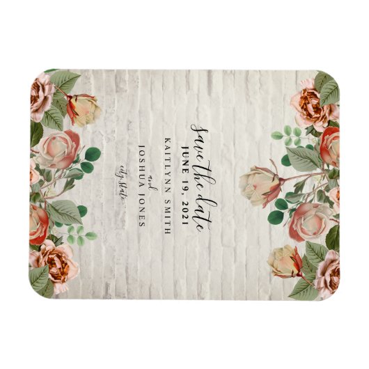 Bloemen witte baksteen bruiloft Save the date Magneet (Horizontaal)