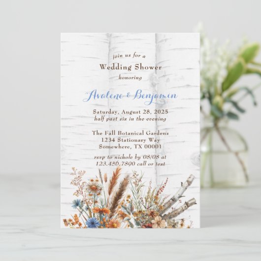 Bloemen Witte Berkenboom Trouwdouche Kaart (Staand voorkant)