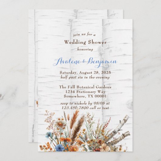 Bloemen Witte Berkenboom Trouwdouche Kaart (Voorkant / Achterkant)