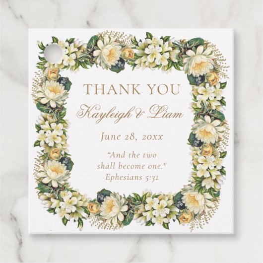 Bloemen Witte Bijbel Verse Christelijke bruiloft g Bedankjes Labels (Voorkant)