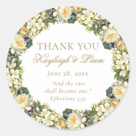 Bloemen Witte Bijbel Verse Christelijke bruiloft g Ronde Sticker
