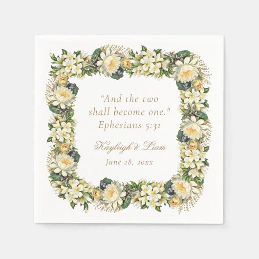 Bloemen Witte Bijbel Verse Christelijke bruiloft Servet (Voorkant)