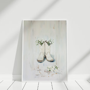  Bloemen Witte Cowgirl Laarzen Illustratie Poster