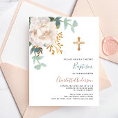 Bloemen witte cross budget doop uitnodiging