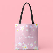 Bloemen Witte Daisy Roze Canvas tas