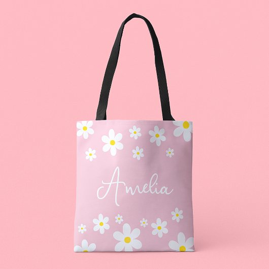 Bloemen Witte Daisy Roze Canvas tas