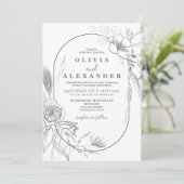 Bloemen Witte en Grijze bloem bruiloft Uitnodiging (Staand voorkant)