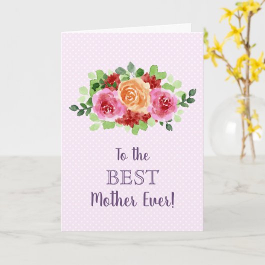 Bloemen, witte en roze Stippen Happy Moederdag Kaart (Gele Bloem)