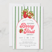 Bloemen Witte Groene Aardbei Berry 1e Verjaardag Kaart (Achterkant)