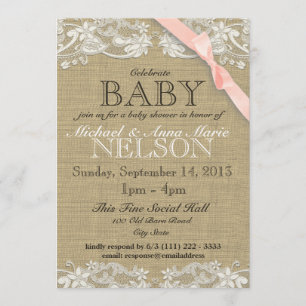 Bloemen Witte Kant en Boog Baby shower Blush Pink Kaart