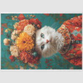 Bloemen Witte Kat Decoupage Tissuepapier (Voorkant)