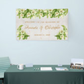 Bloemen Witte Lelies Marmeren Script Huwelijk Welk Spandoek (Beurs)