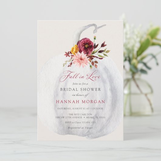 Bloemen Witte Pompoen Bridal Douche uitnodiging (Staand voorkant)