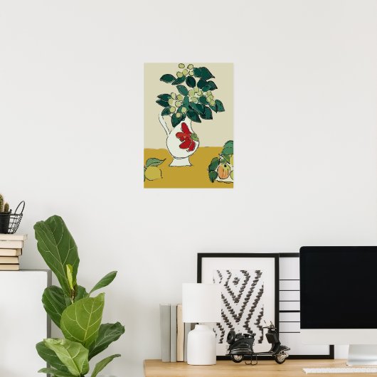 Bloemen, Witte Vaas, na Matisse Poster (Thuiskantoor)