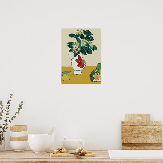 Bloemen, Witte Vaas, na Matisse Poster (Keuken)
