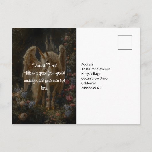  Bloemen Witte Woud Eenhoorn Fantasy Art Briefkaart (Achterkant)