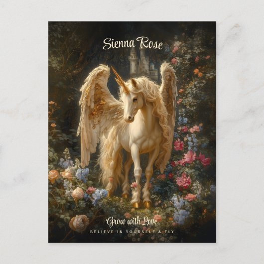 Bloemen Witte Woud Eenhoorn Fantasy Art Briefkaart (Voorkant)