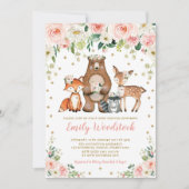  Bloemen Woodland Dieren Baby Meisje Douche Kaart (Voorkant)