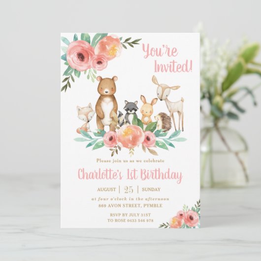 Bloemen Woodland Dieren Verjaardagsfeest Forest Gi Kaart (Staand voorkant)