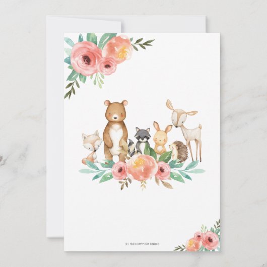 Bloemen Woodland Dieren Verjaardagsfeest Forest Gi Kaart (Achterkant)