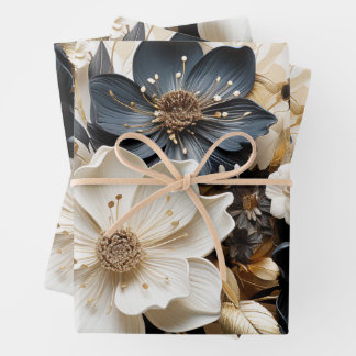 Bloemen Wrapping Papier Goud Blauw Wit Inpakpapier Vel