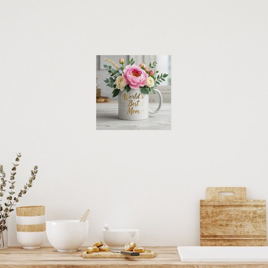 Bloemen Zachte waterverf boeket (pioenen, rozen) Poster (Keuken)