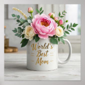 Bloemen Zachte waterverf boeket (pioenen, rozen) Poster (Voorkant)