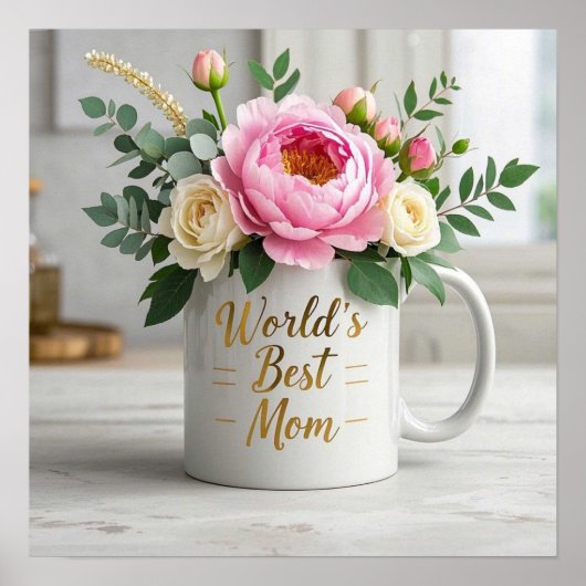 Bloemen Zachte waterverf boeket (pioenen, rozen) Poster (Voorkant)