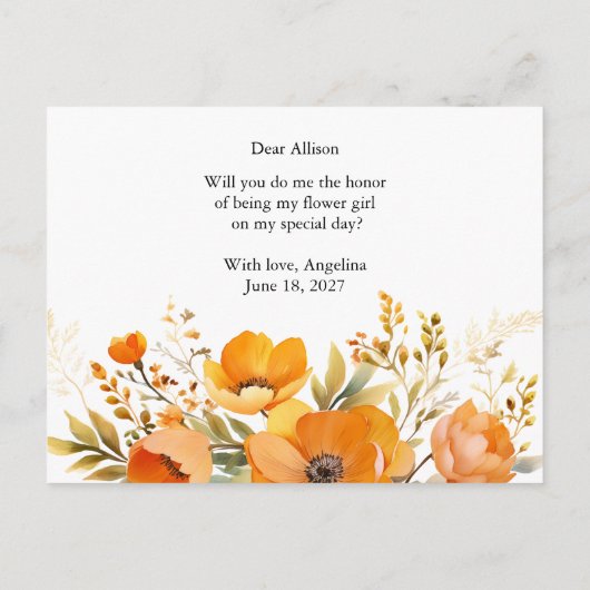 Bloemen zal je mijn bloem meisje kaart (Achterkant)